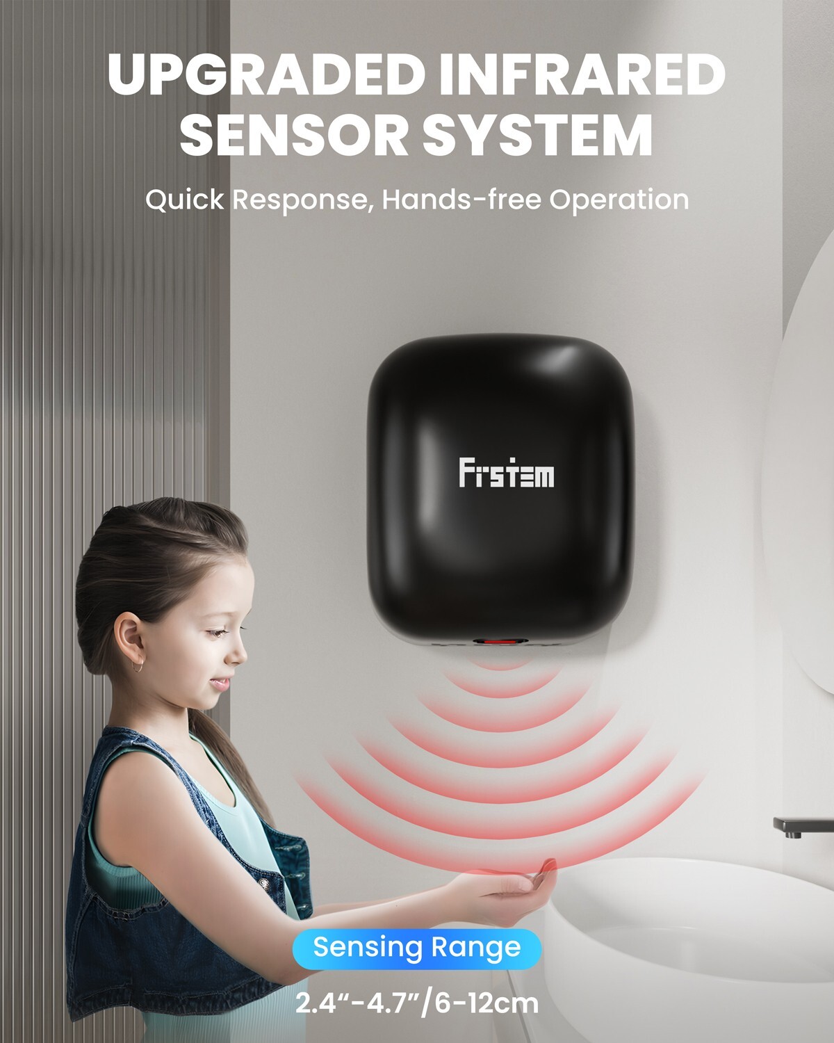 Commercial Hand Dryers, 1800W Automatic High Speed Hand Dryer Black