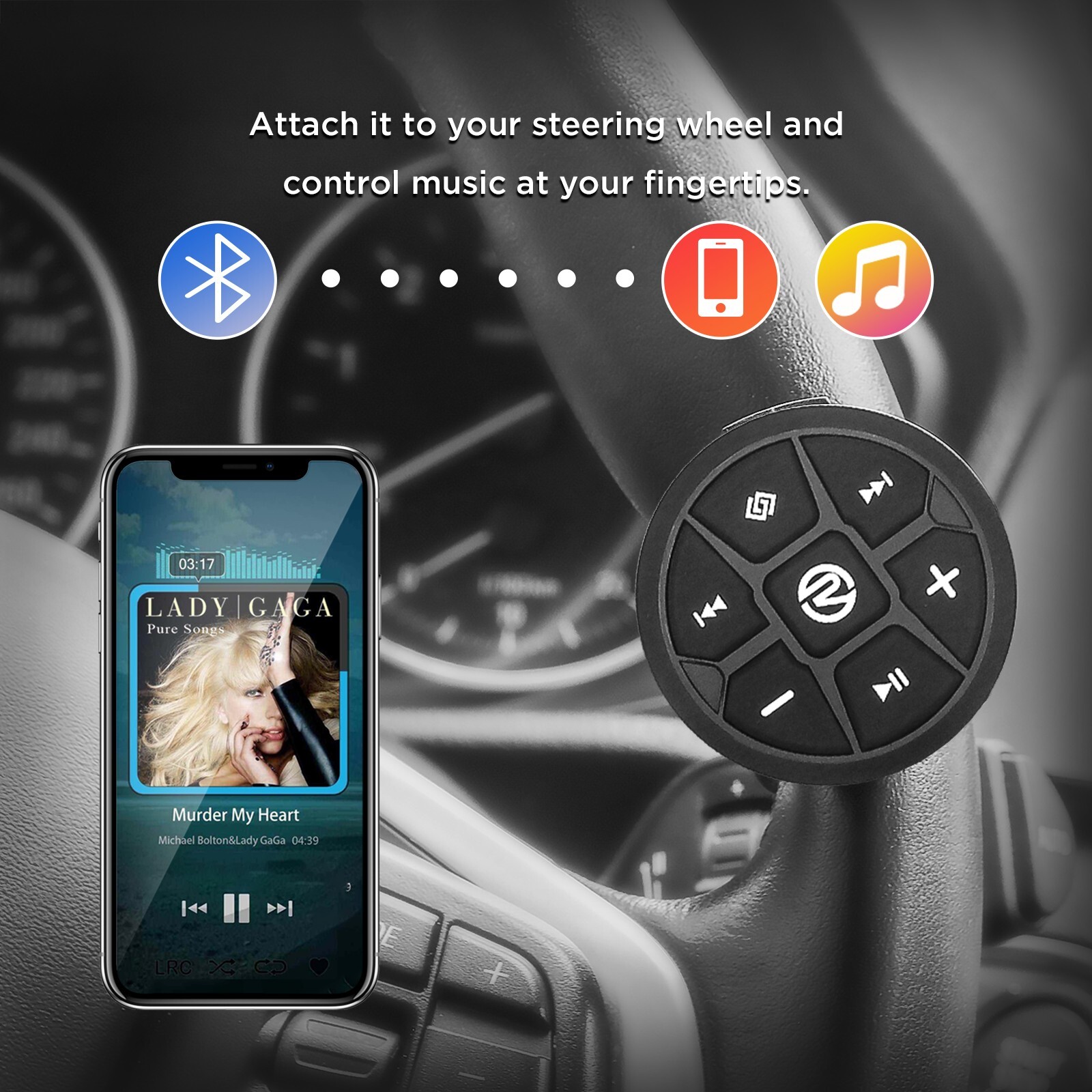 Recoil PRC2B Black Waterproof Bluetooth Wearable Media Button for Car Bike Boat