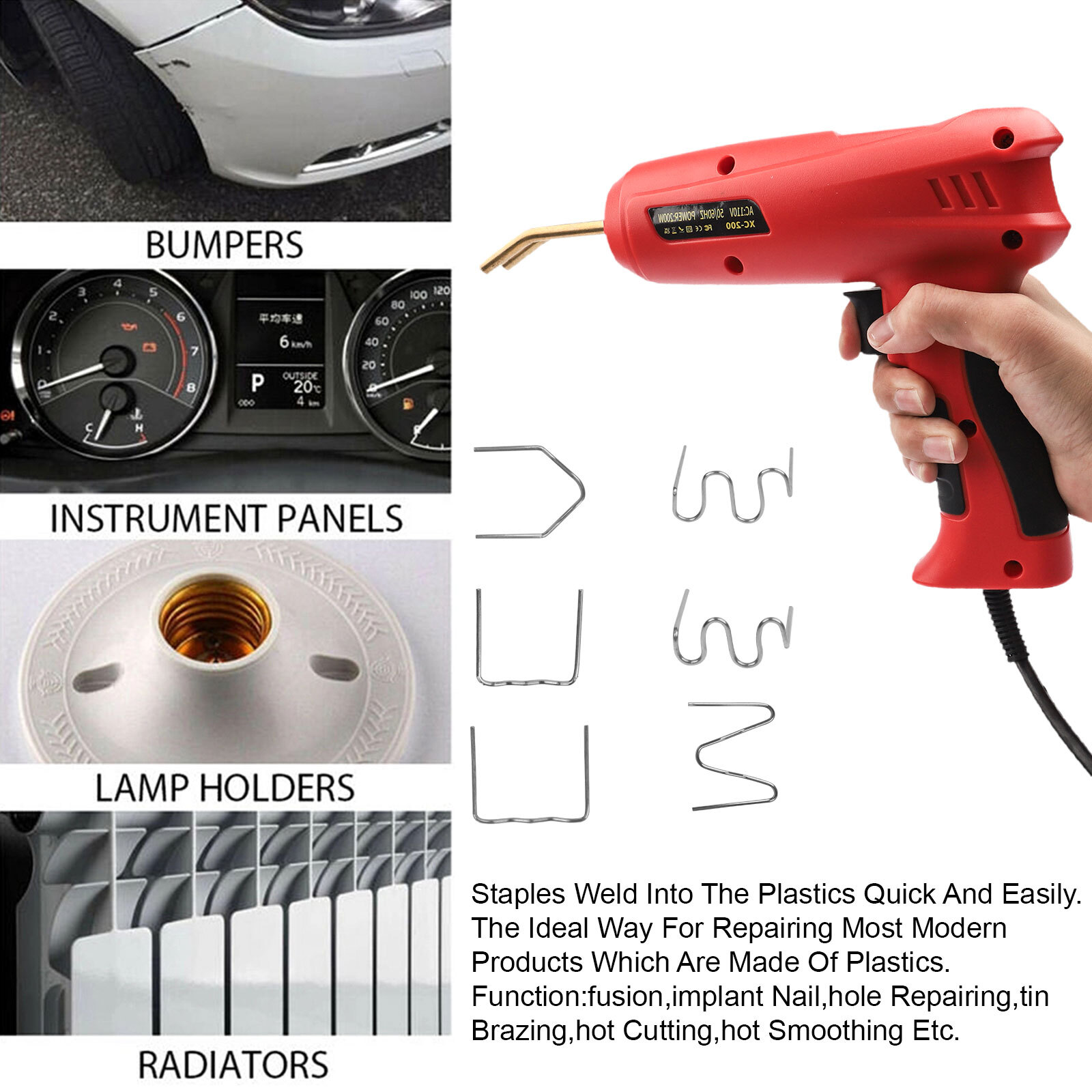 200W Hot Stapler Car Bumper Fender Welder Gun Plastic Repair Kit 1200 Staples US