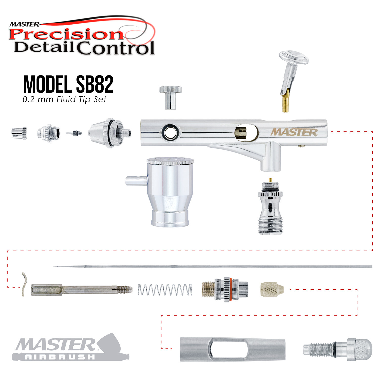 Master SB82 Fine Detail Control Side Feed Airbrush Set Kit, 0.2mm Tip, 1/6oz Cup