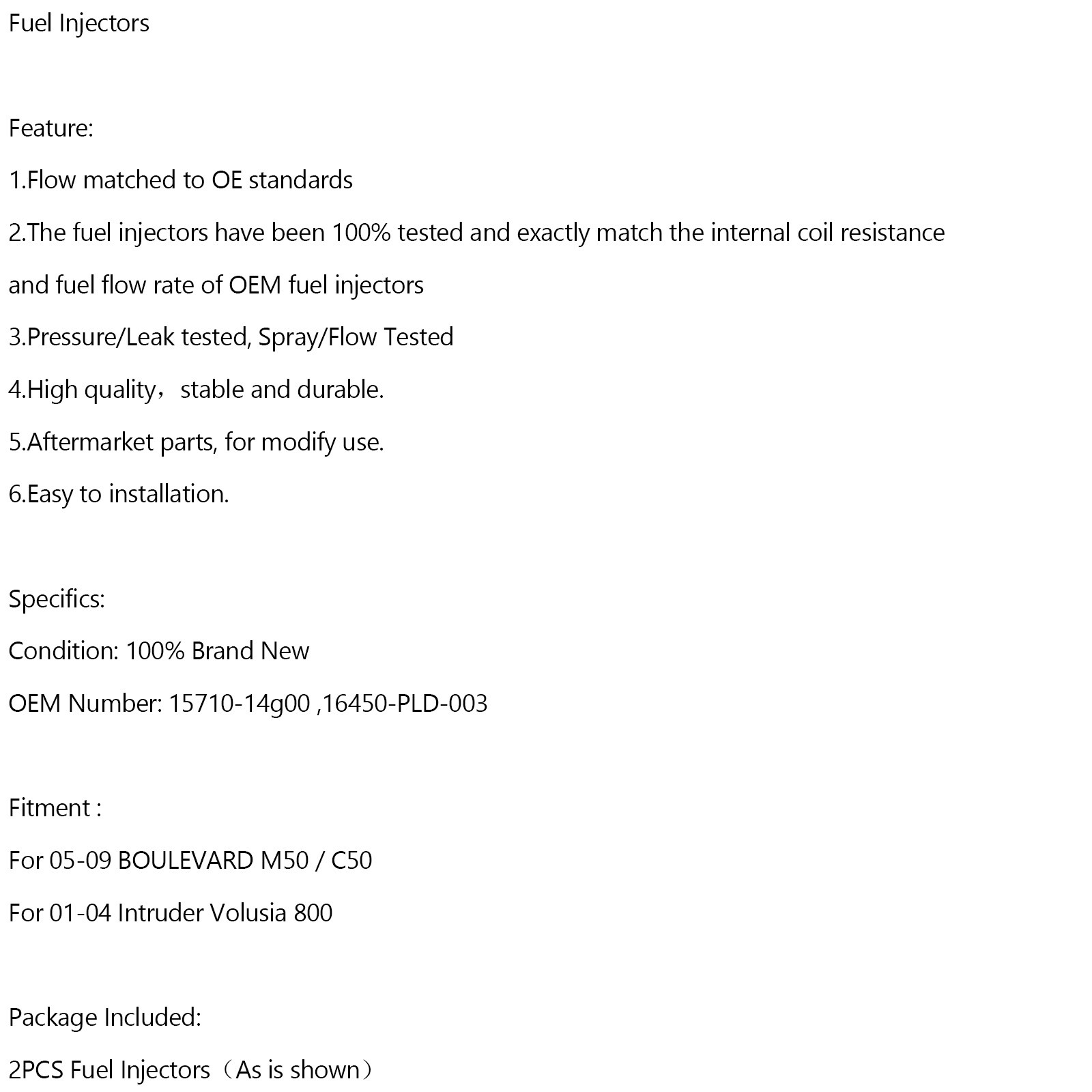 2PCS 16450-PLD-003 Fuel Injectors For Suzuki BOULEVARD M50 / C50 15710-14g00