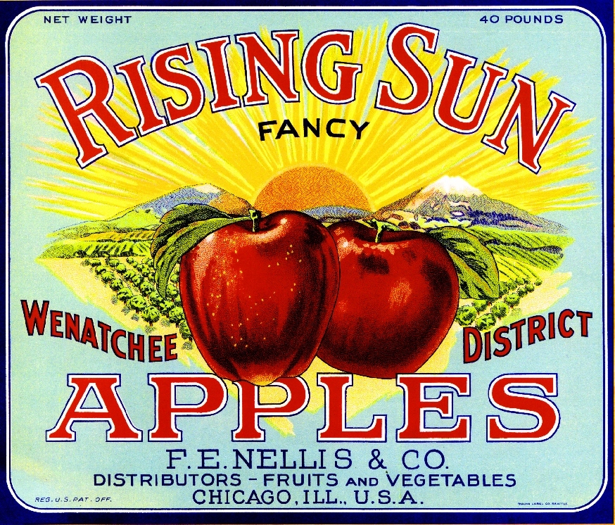 Wenatchee Washington Rising Sun Chicago Illinois Apple Fruit Crate Label Print