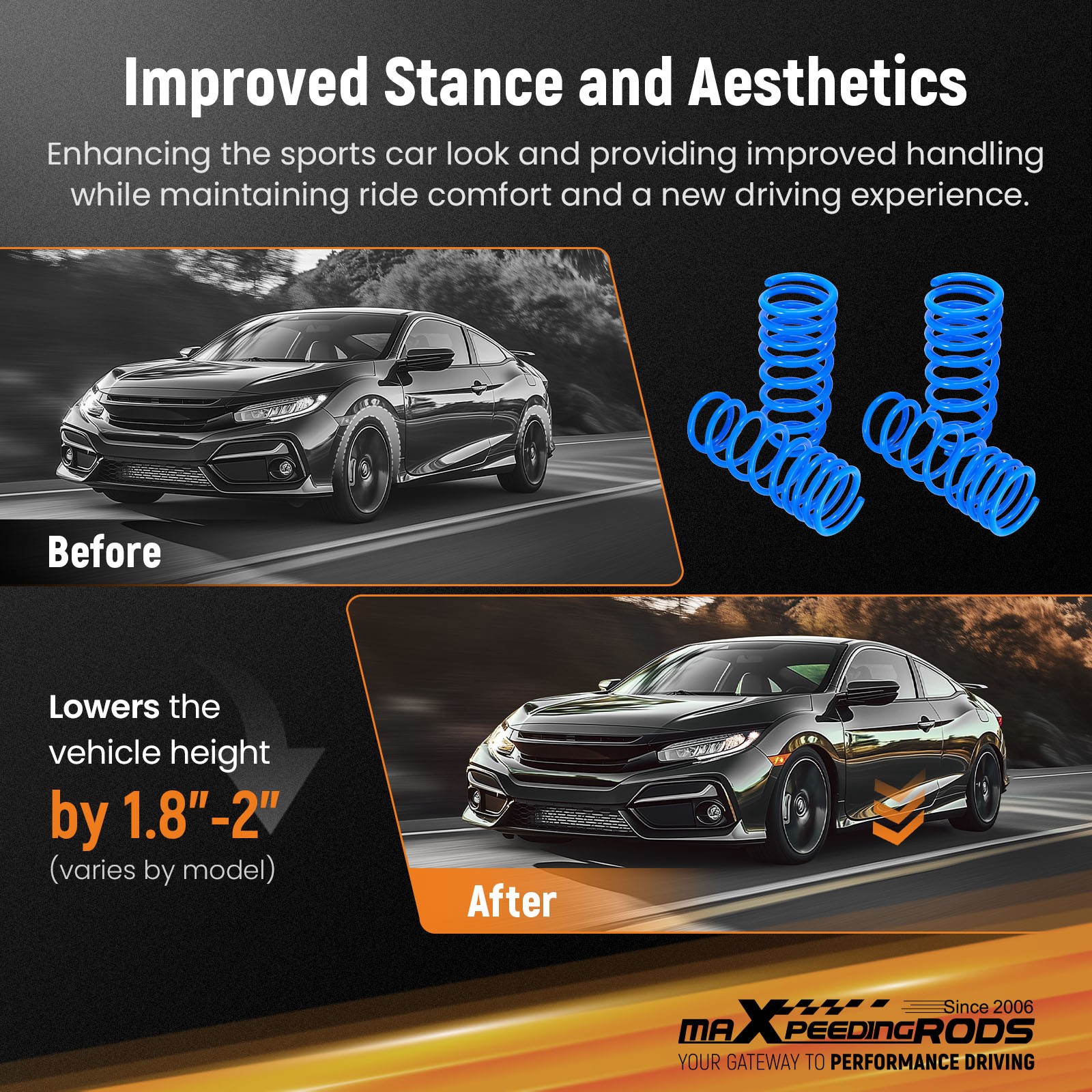 MaXpeedingrods Lowering Springs Drops 2" For Honda Accord 08-12 Acura TSX 10-14