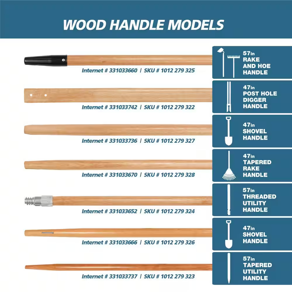 47 In. Tapered Rake Handle with 0.91 In. Diameter