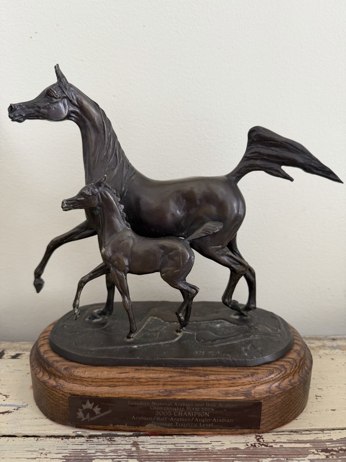 JILL McKINNEY 2005 Arabian Mare & Foal Bronze Horse Sculpture Dressage Trophy