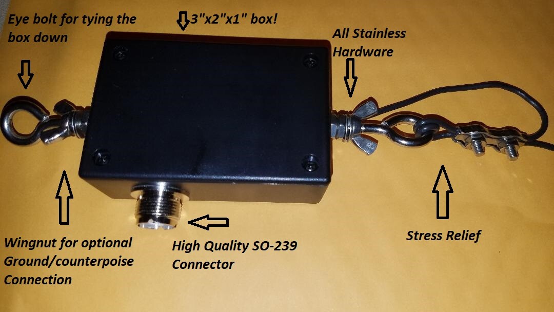 END FED "RANDOM WIRE" HF DIPOLE 9:1 ANTENNA. STAINLESS/ 80-6 METERS 150W PEP