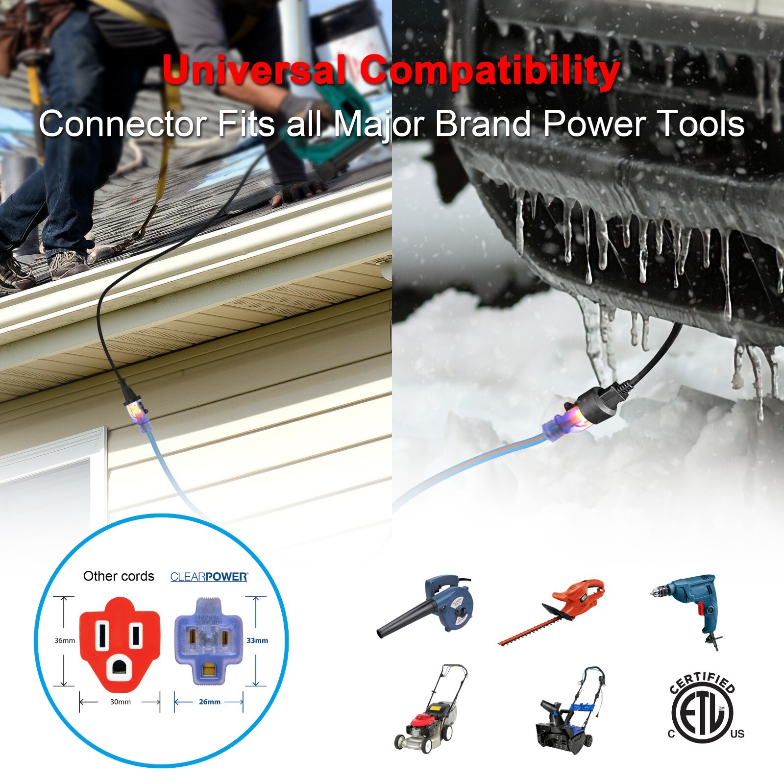 CP 50 ft 14/3 SJEOW TPE Rubber Heavy Duty Extension Cord, Blue & Orange, CP10088