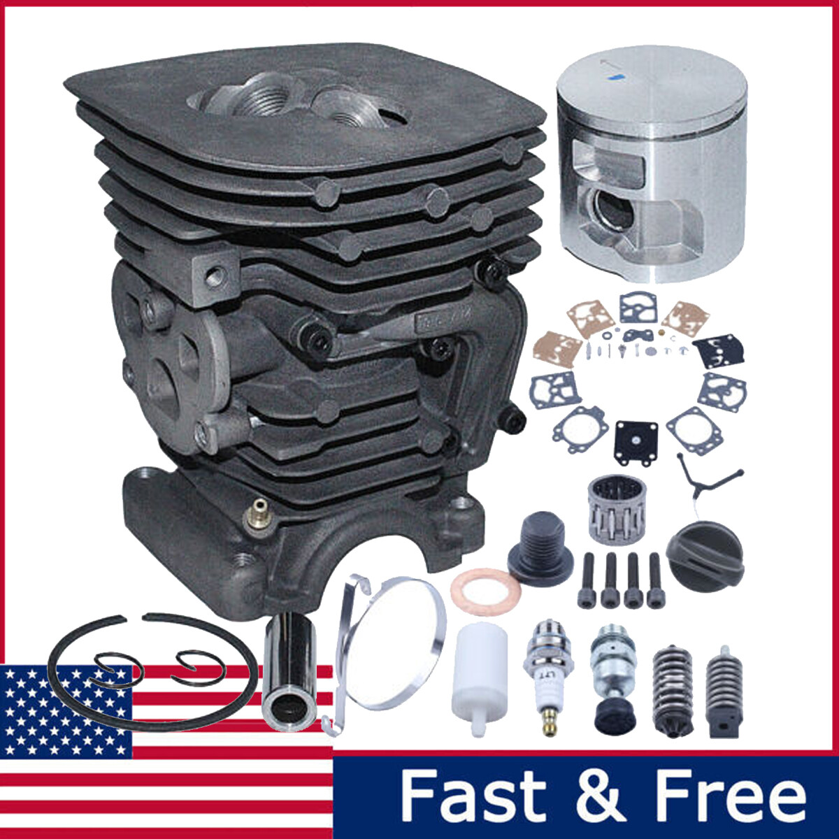 47mm Cylinder Piston Carb Repair Kit Fuel Filter For Husqvarna 460 455 Chainsaw