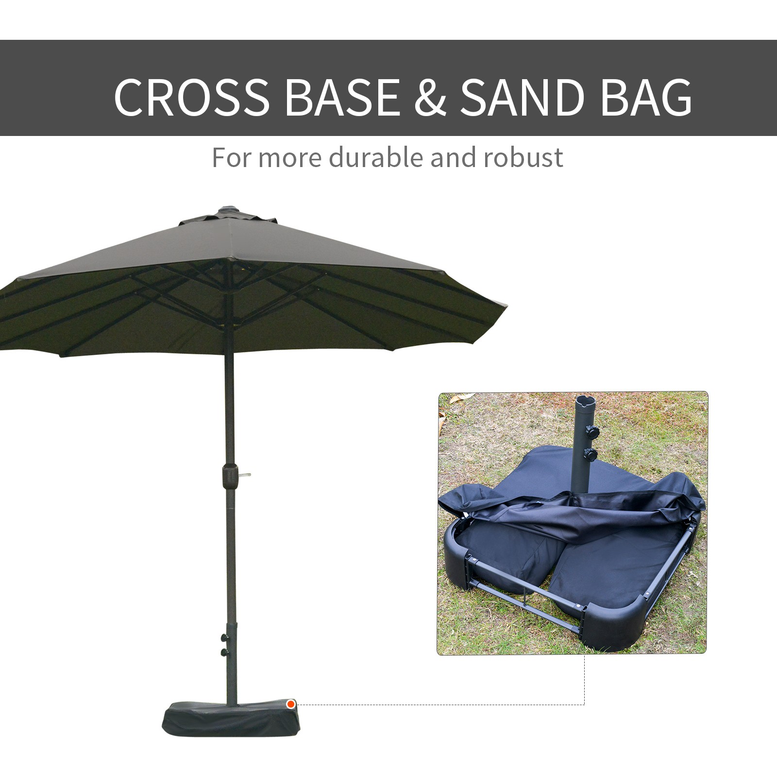 15 ft Outdoor Double Sided Market Patio Umbrella for Deck Pool with Base Crank
