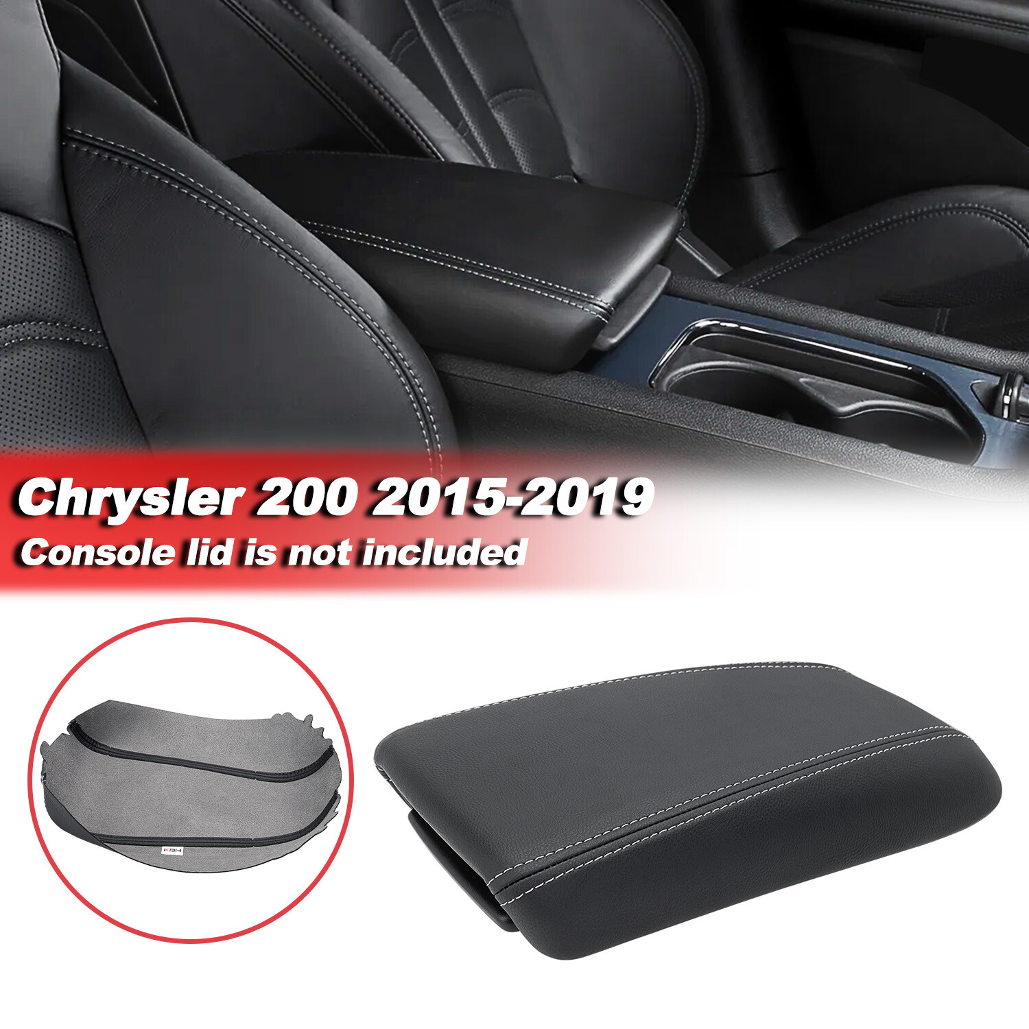 Center Console Lid Armrest Cover Replacement Black for Chrysler 200 2015-2019