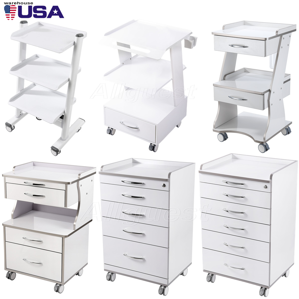 AZDENT Dental Mobile Medical Instrument Trolley/Cabinet Cart with Drawers Wheels