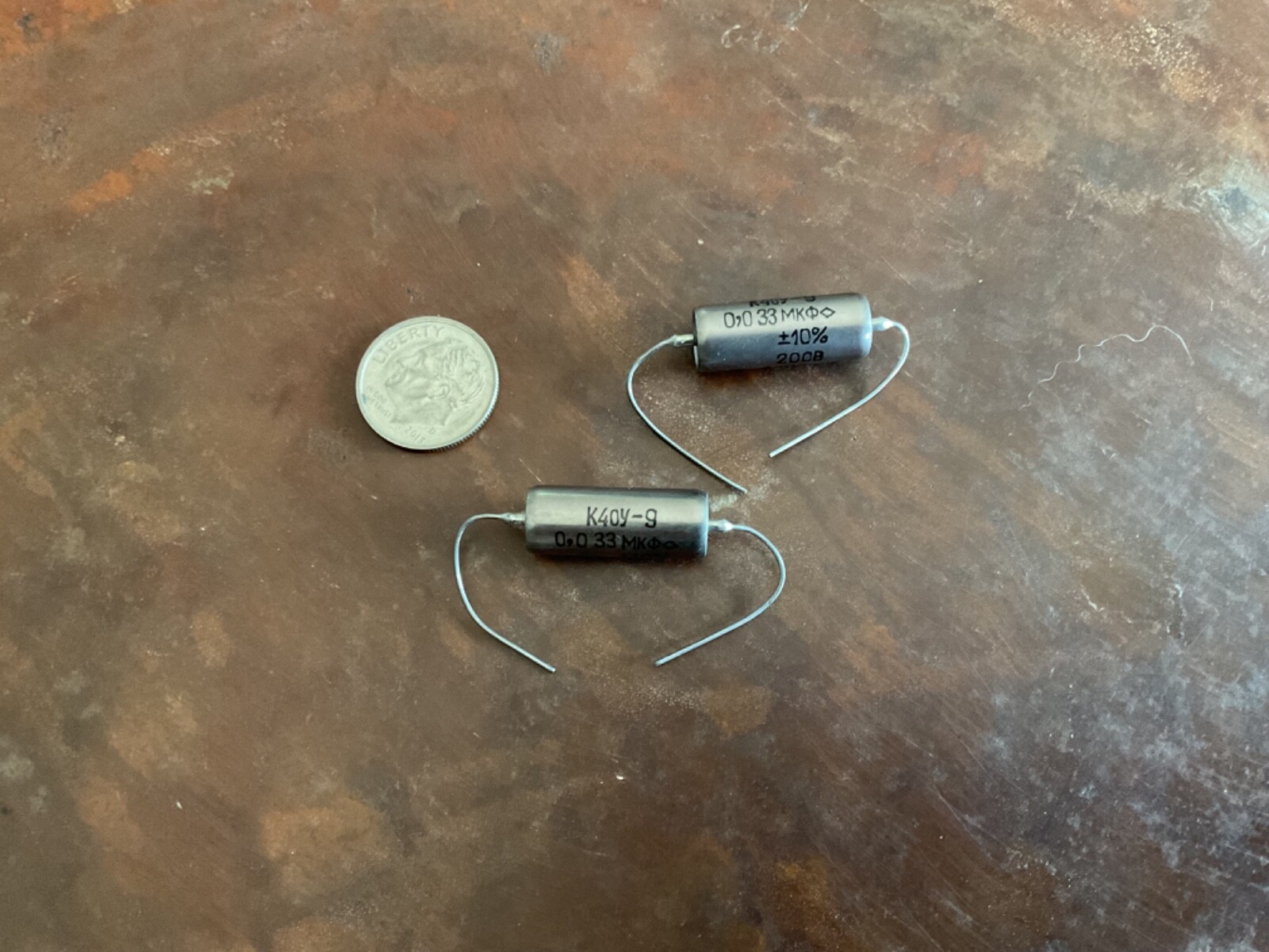 .033uf @ 200v, K40Y-9 Russian Capacitors, Pair (2x) New Old Stock - Paper In Oil