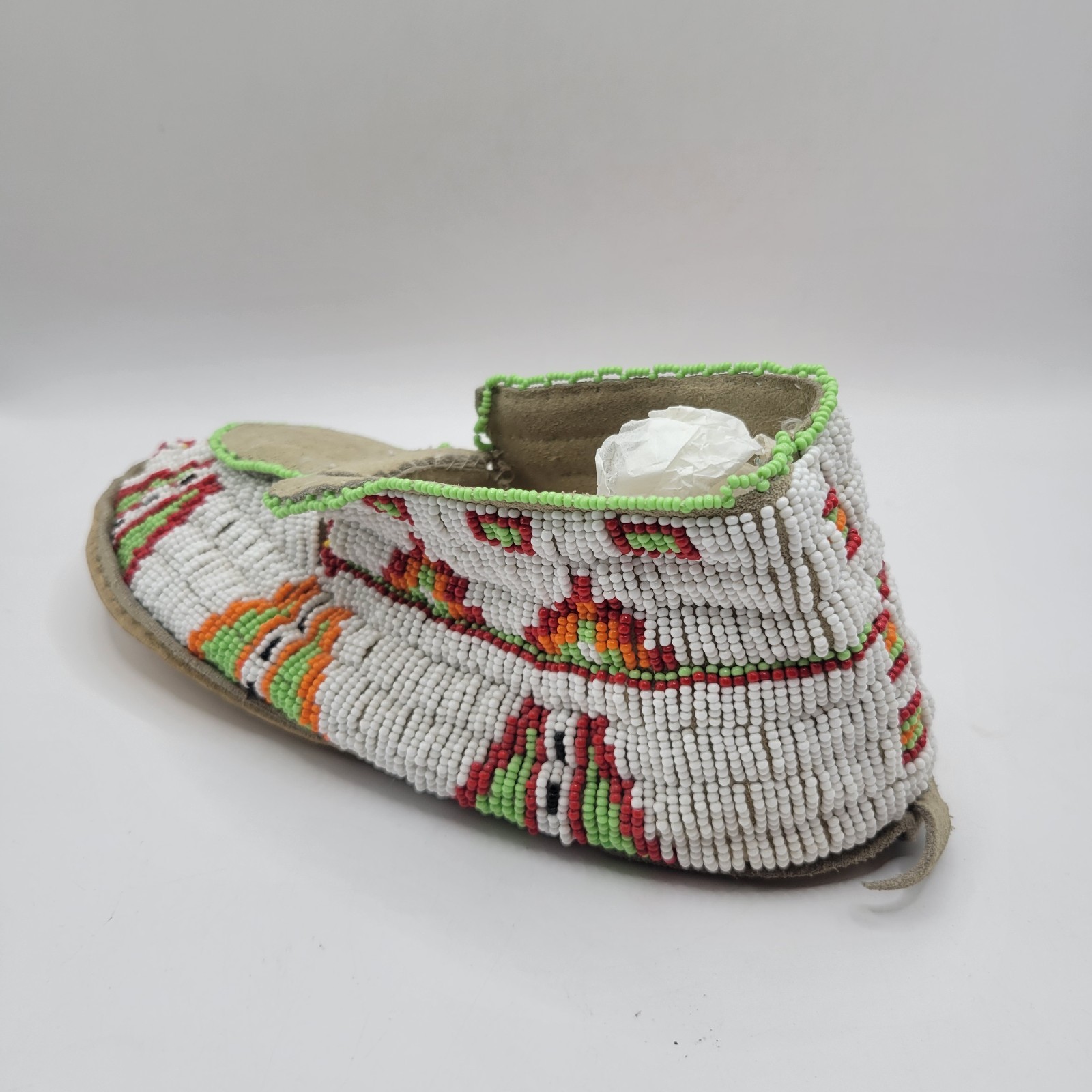 Vintage Plains Indian Beaded Moccasin Single Fully Beaded Leather Sole