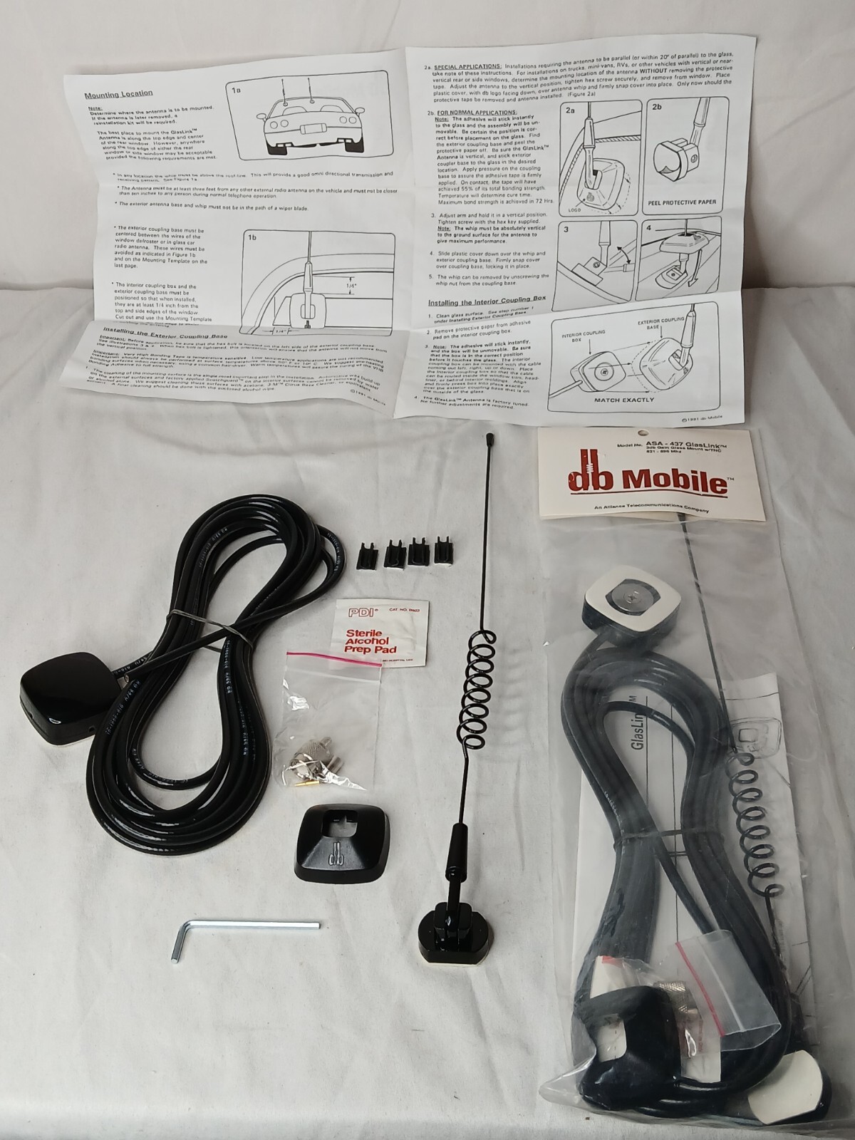 GlasLink Glass Mount Dual Band Cellular UHF Antenna NEW w/ All Mounting Hardware