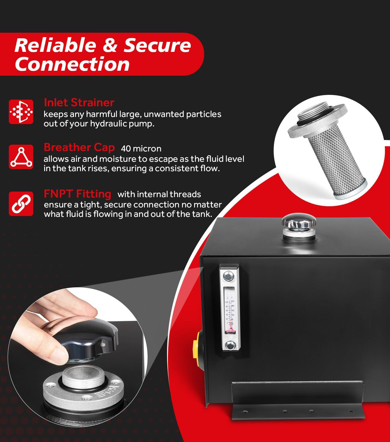 For Machinery 7-Gallon Hydraulic Fluid Reservoir Tank 14 Gauge Steel Oil Tank