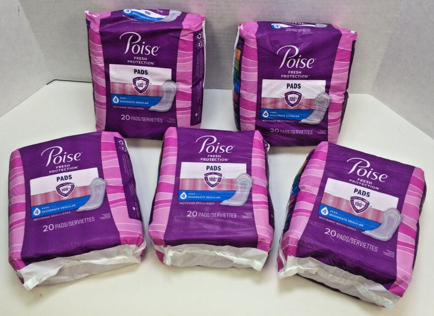 Poise Fresh Protection Pads, #4 Moderate Regular, Pack Of 100 Pads!
