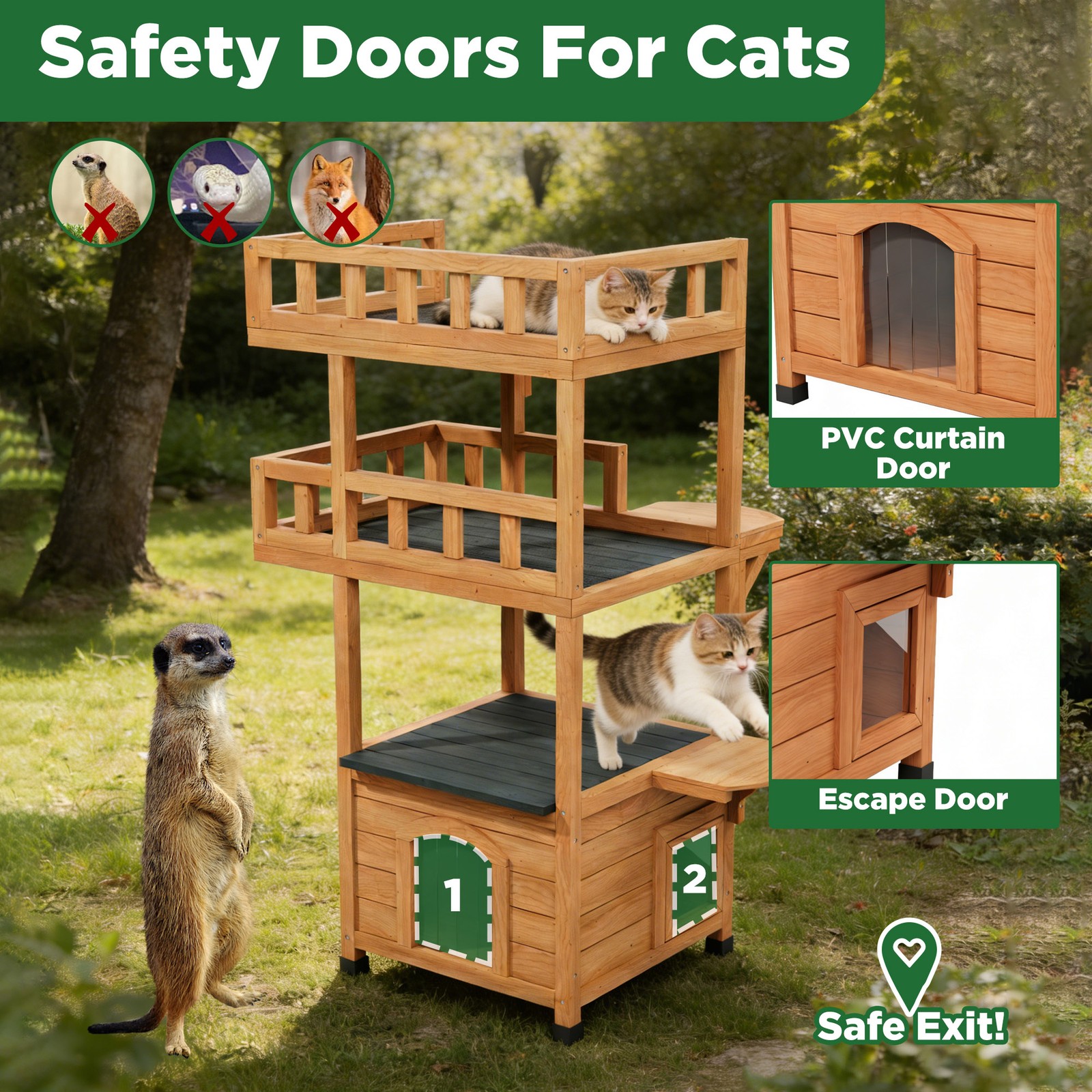 Modern Cat Tree Tower for Large Cats wooden Luxury Cat Condo Wood Feral House