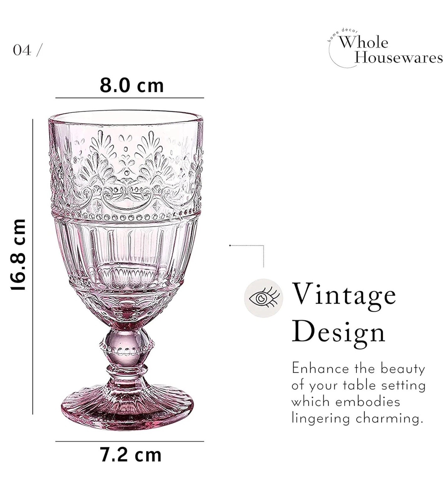 Whole Housewares Pink Coloured Glass Goblets Set of 6 Vintage 11.5 oz New!