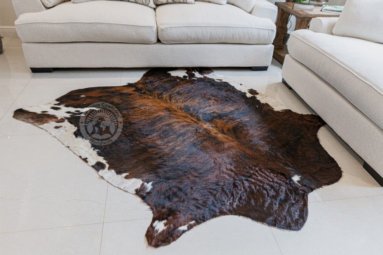 Real Cowhide Rug Dark Brindle - Size 6x6-7'