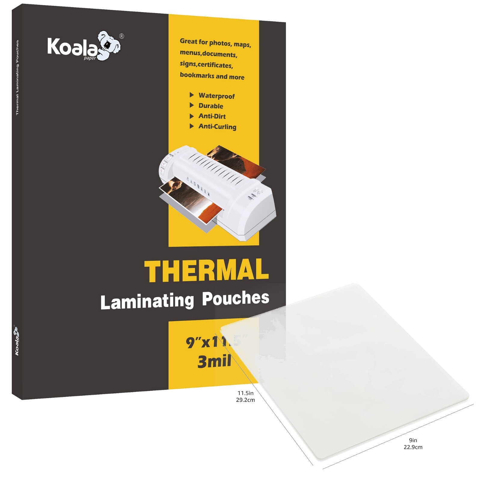 KOALA Thermal Laminating Pouches 9x11.5 100Ct Clear Laminator Sheets 3Mil Letter