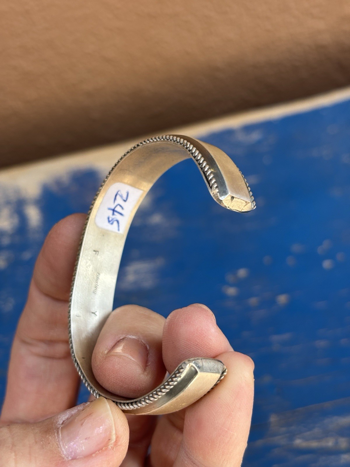 Sterling Silver Inlay Cuff Bracelet Malachite Signed FY fan32