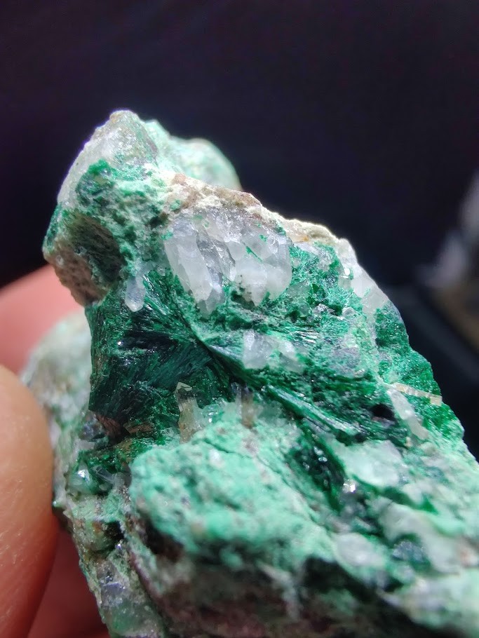 Green Fibrous Malachite w/ Pale Bluish UV Fluorite Mineral Specimen - Somers CT