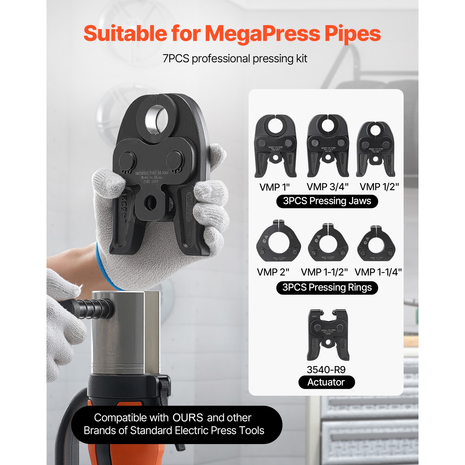 7 PCS MegaPress Pressing Kit 1/2" to 2" for Standard Press Tools with Case