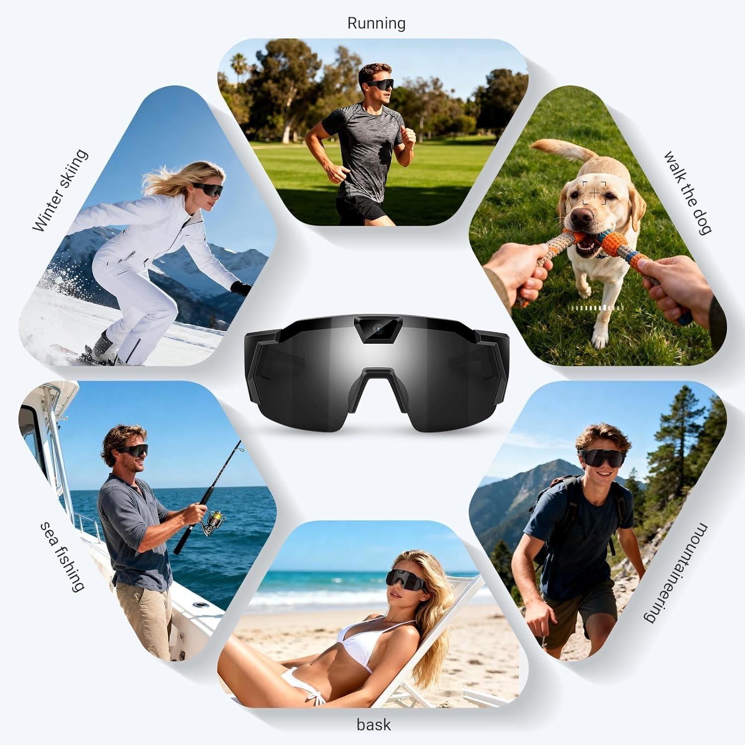 Smart Camera Glasses for Action Sports, HD Video Recording Glasses with 64GB Mem