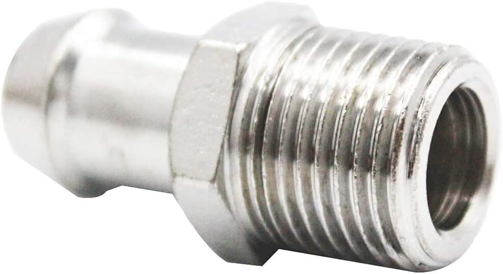 Chrome Steel Chevy Intake Manifold Heater Hose Fitting 1/2" NPT 5/8" Barb