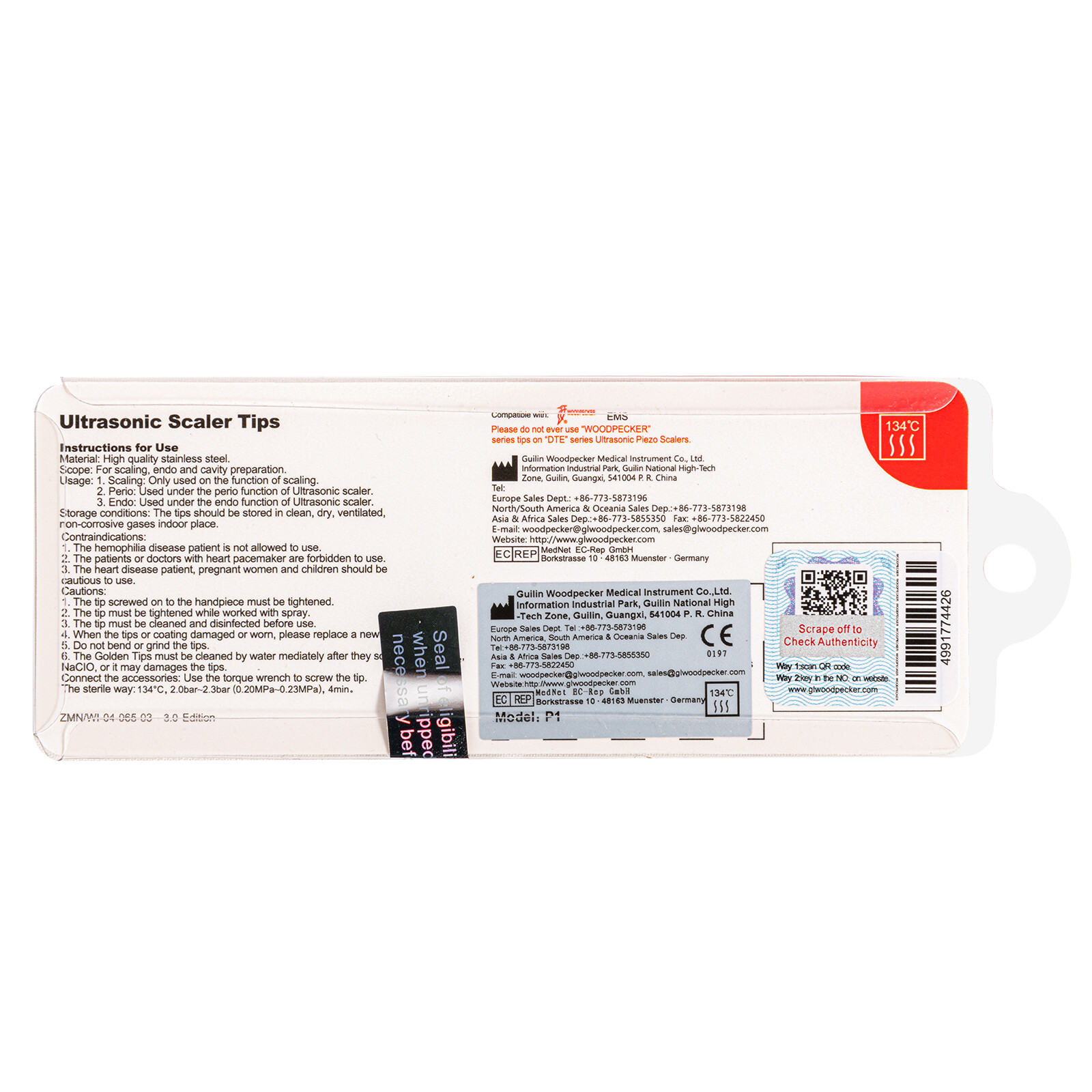 Dental Ultrasonic Piezo Scaler Tips P1 / PD1 Fit Woodpecker EMS / DTE SATELEC