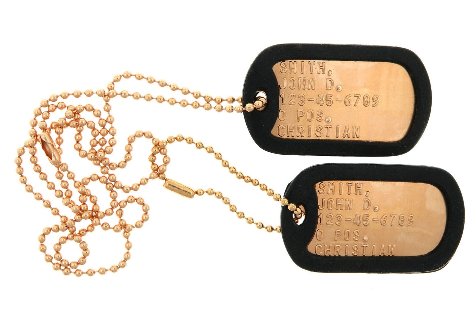 Custom Embossed Copper Military Army Air Force Navy USMC ID Dog Tags