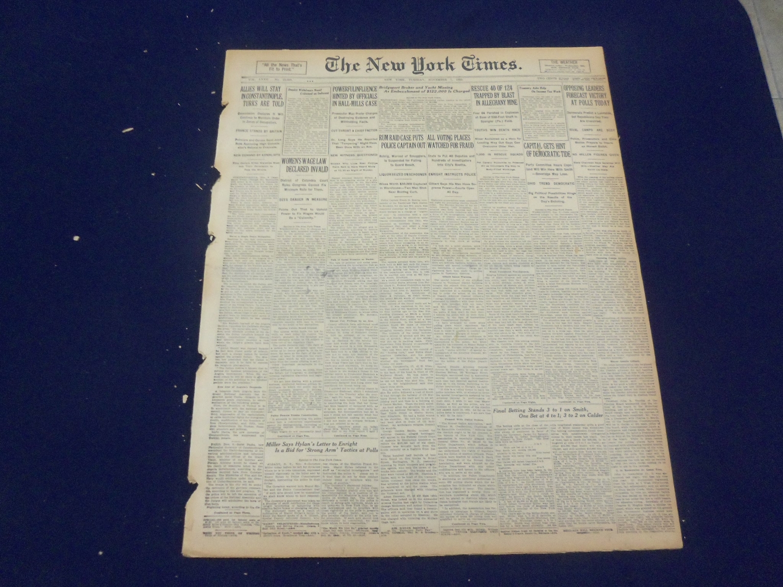 1922 NOVEMBER 7 NEW YORK TIMES- OPPOSING LEADERS FORECAST VICTORY TODAY -NT 8420