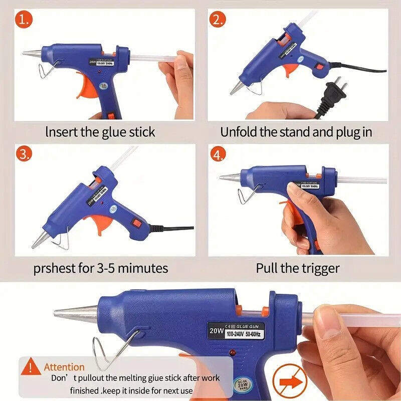 20W Hot Melt Glue Gun with 7mm Glue Stick Mini Electric Heat Repair Tools DIY