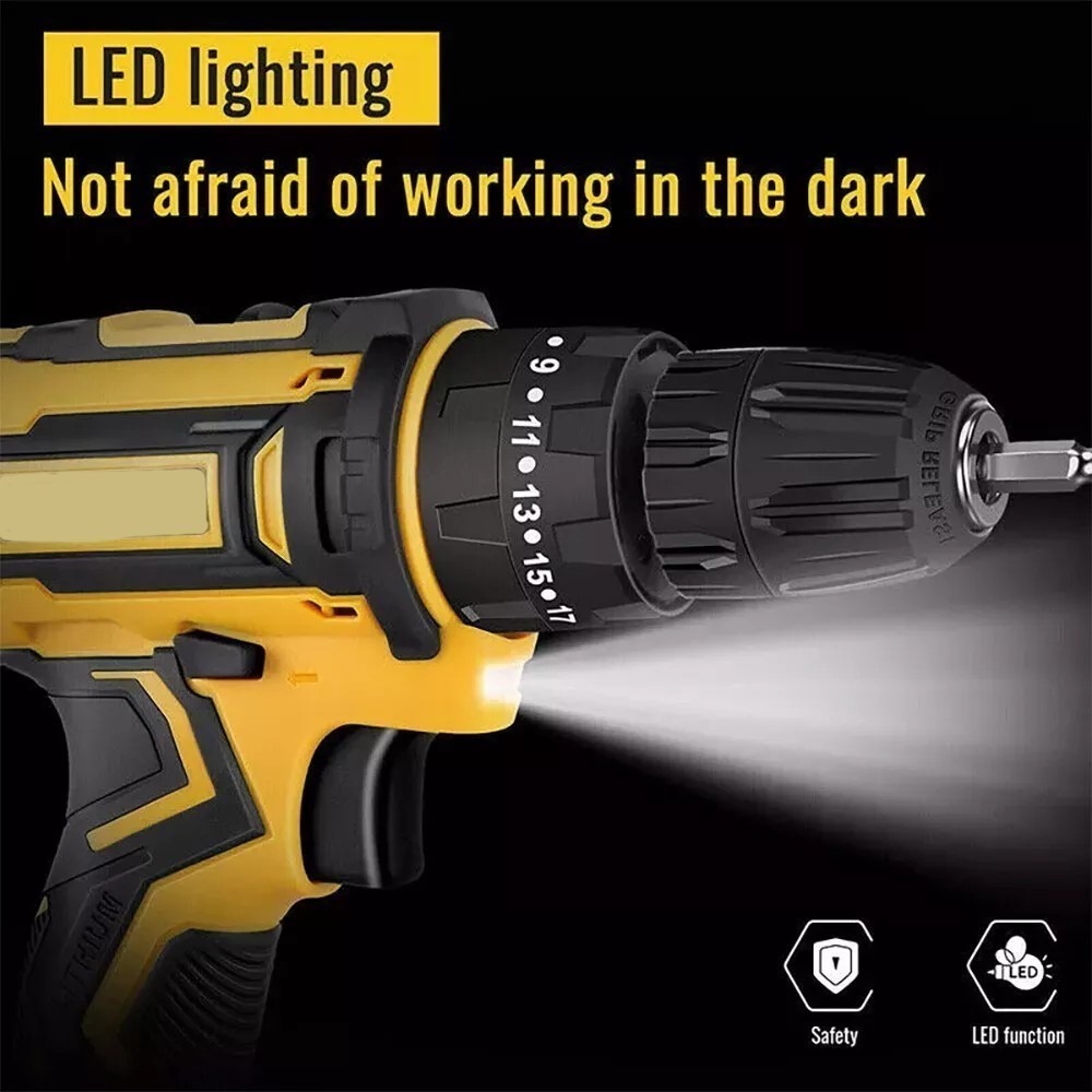 Hammer Drill Cordless Brushless Impact Driver Combo Kit With 2 Battery Charger