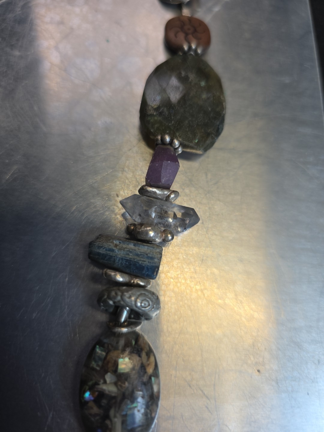 Vintage Handmade Chunky Statement Gemstone Bracelet Silver 7.5"