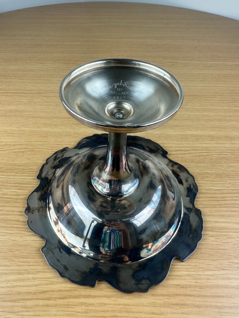 VINTAGE WALLACE ROYAL ROSE SILVER COMPOTE TAZZA FOOTED TRAY