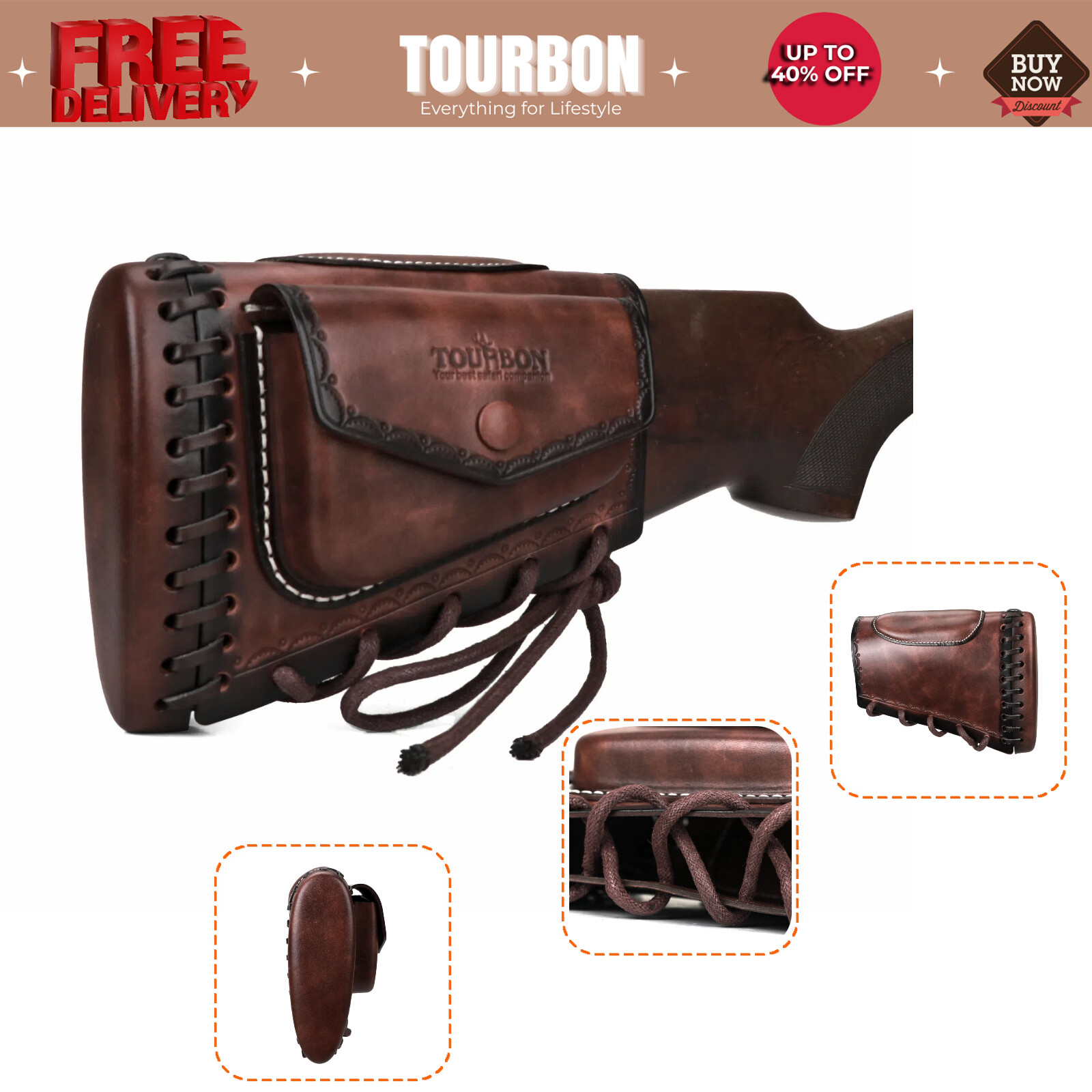 Tourbon Leather Slipon Recoil Pad Rifle Cheek Rest Riser Gun Buttstock Cover Bag