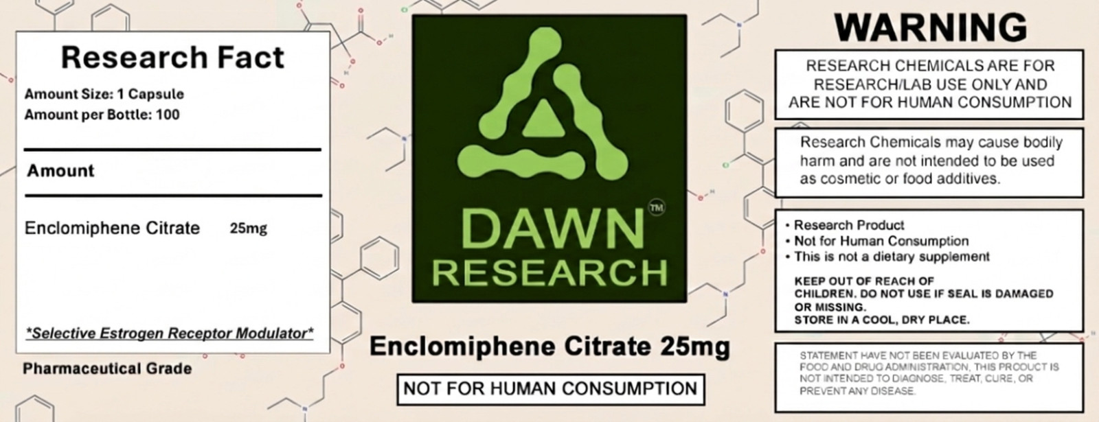 Dawn Research Enclomiphene Citrate 25mg 100 Capsules For Research Purposes ONLY