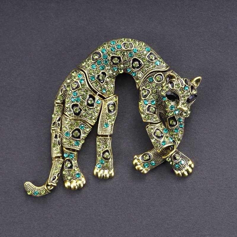 Vintage Hyperbole Rhinestones Large Tiger leopard Shoulder Decor Brooches Gift