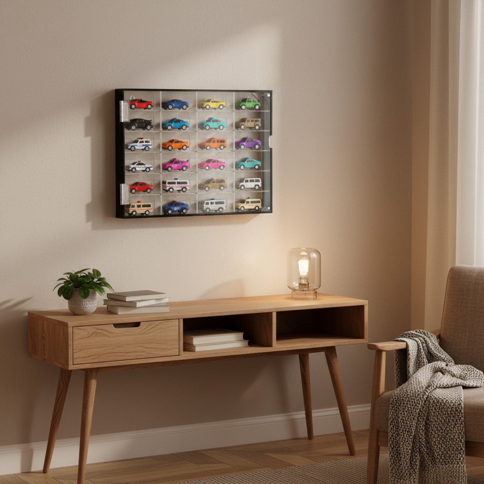 24-Slot 1/64 Scale Toy Car Display Case for Hot Wheels Matchbox w/ Magnetic Door