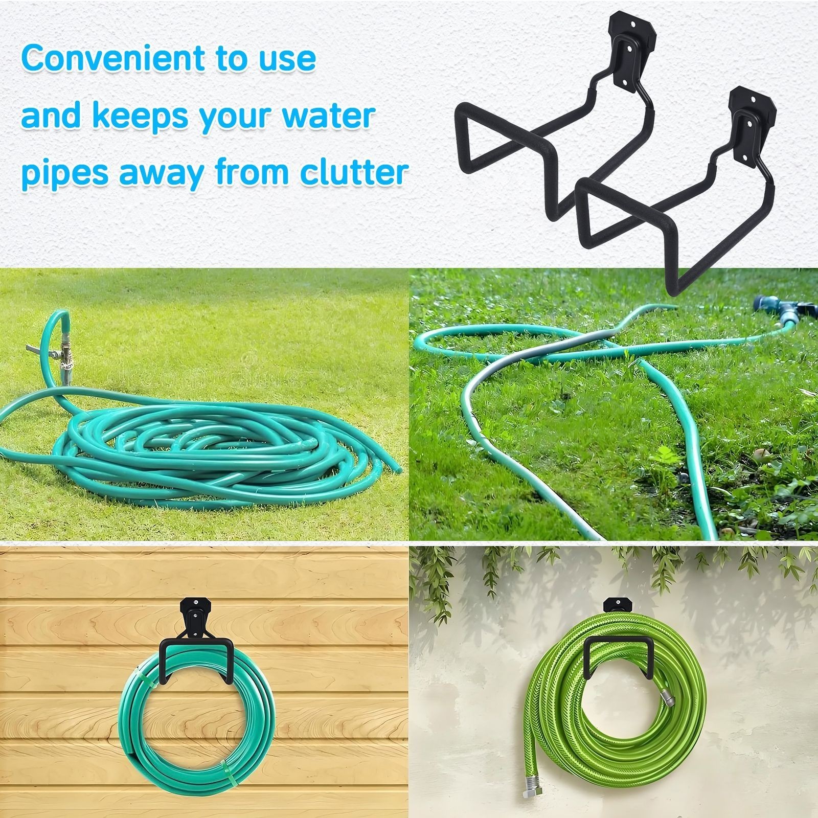 2PCS Garden Hose Pipe Holder - Heavy Duty Hanger Wall Mounted Water Hose Bracket