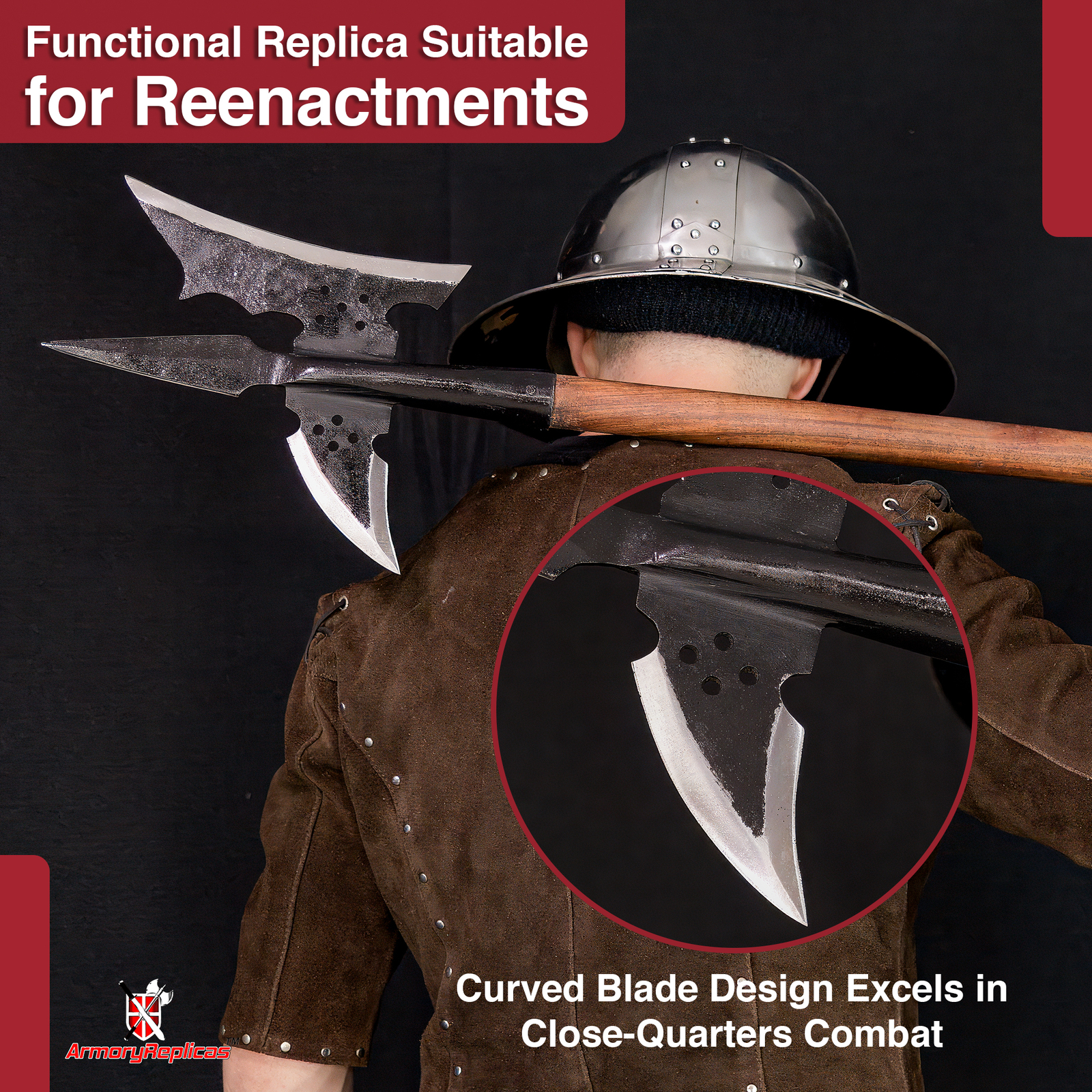 Halberd Renaissance Replica Hand Forged Iron Steel Spike Medieval Polearm 47inch