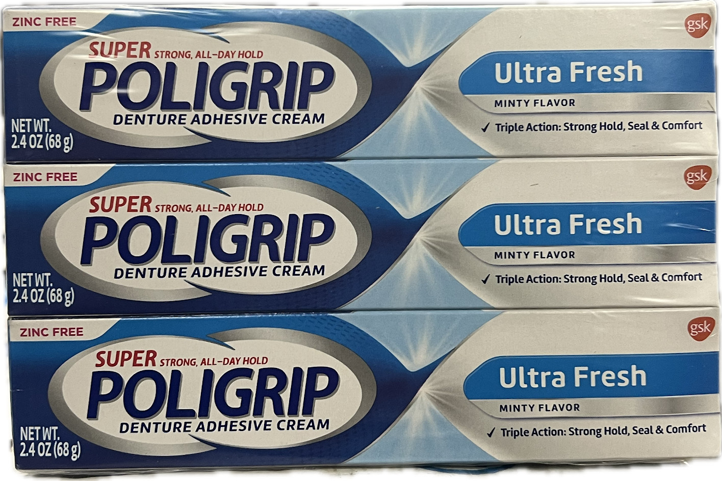 6 PACK Super Poligrip Zinc Free Denture Adhesive Cream Ultra Fresh 2.4oz EXP9/26