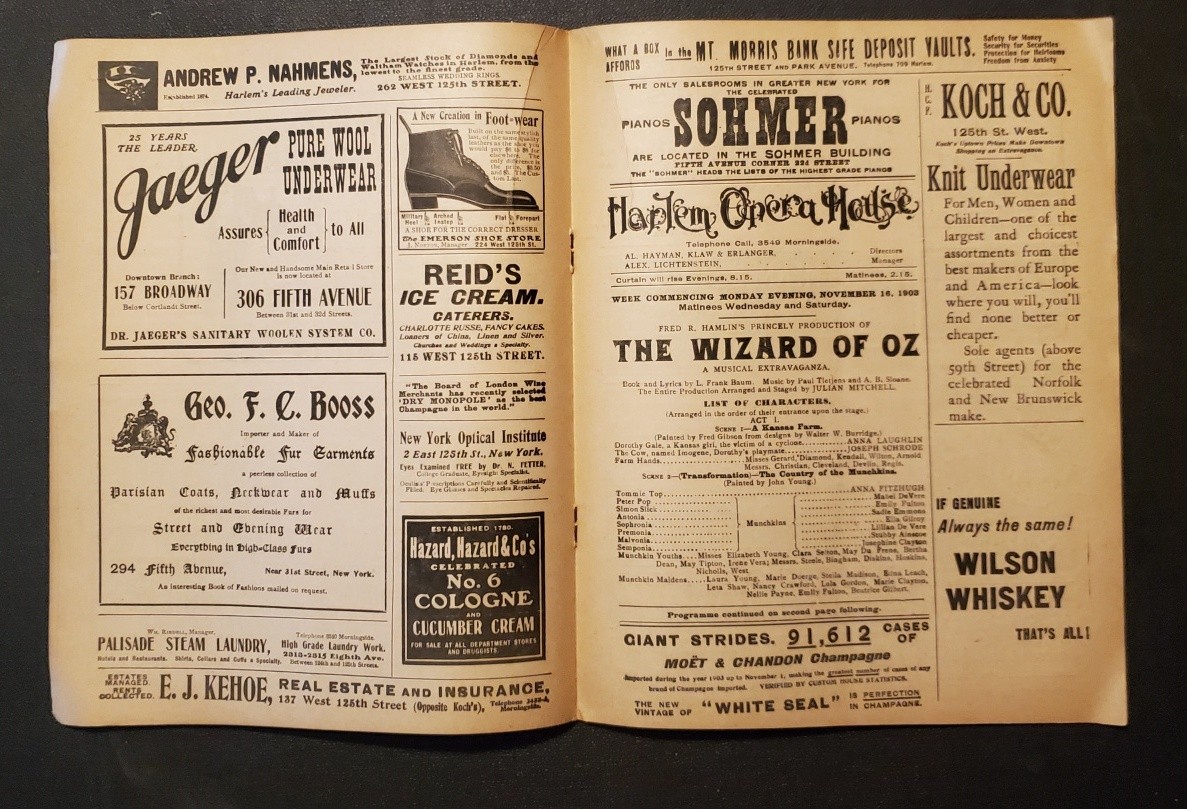 2243----1903 Wizard of Oz program Harlem Opera House NYC