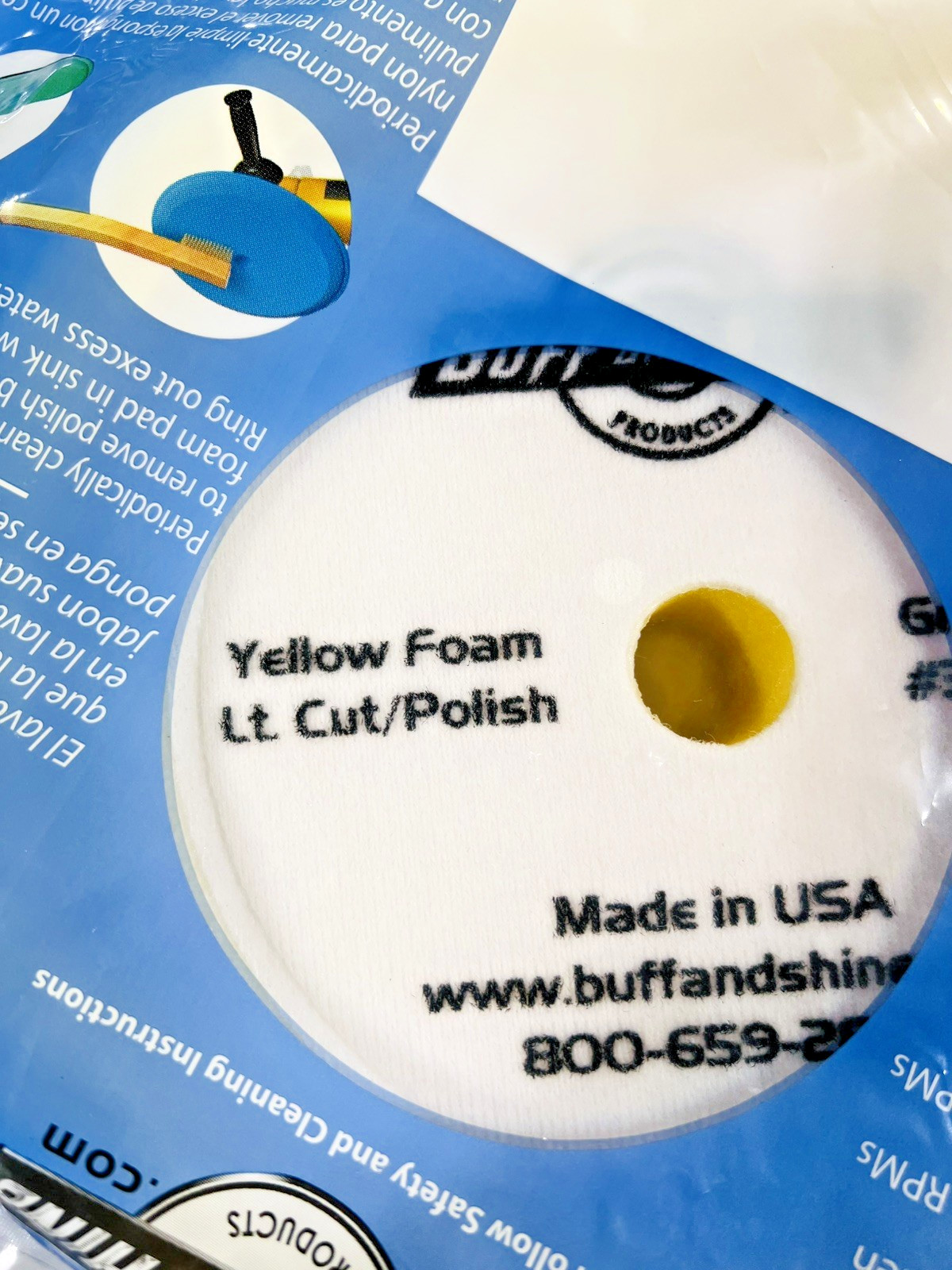 Buff & Shine 3000G 8″ x 2″ Recessed Hook & Loop Yellow Foam Grip Buffing Pad