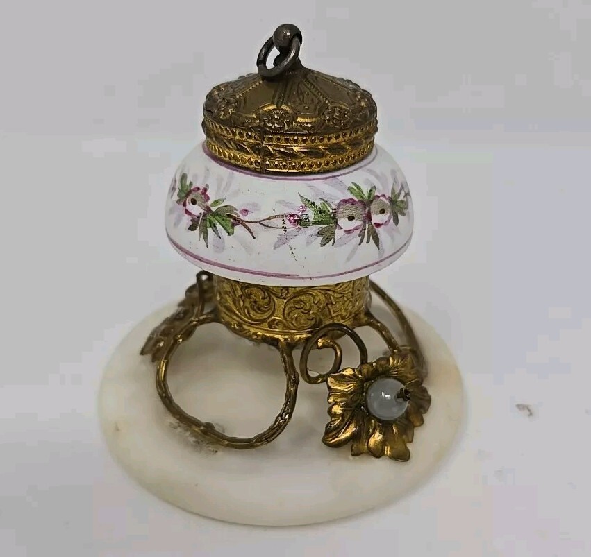 19th Century Marble, Porcelain & Brass French Made Inkwell