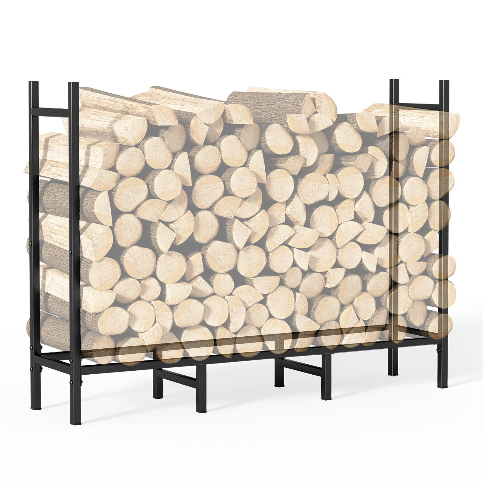4ft Firewood Rack Outdoor Heavy Duty Metal Rack Adjustable Wood Storage Holder
