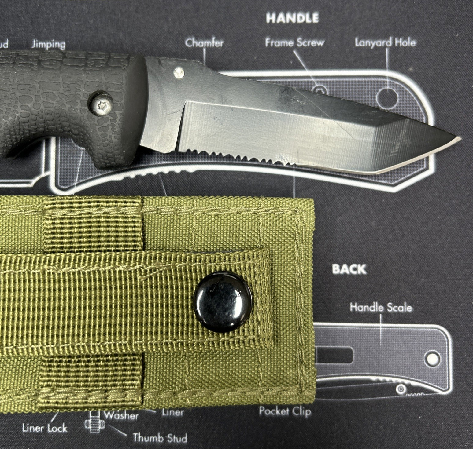 Scipio Tactical Folding Knife Black Rubber Handle Tanto Combo Edge Blade VGUC