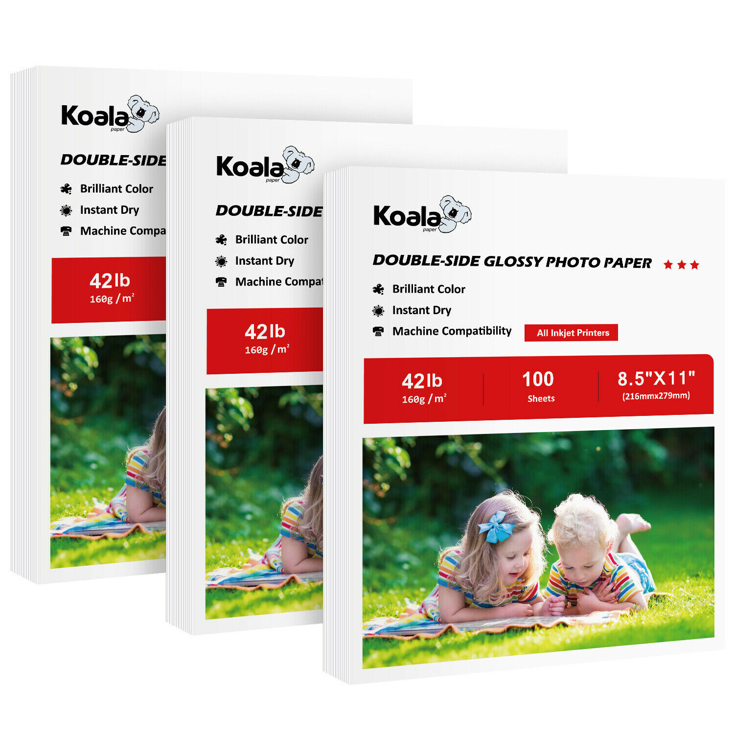 300PK Koala Double Sided Photo Paper 8.5x11 Glossy 42 lb Inkjet Printer Brochure