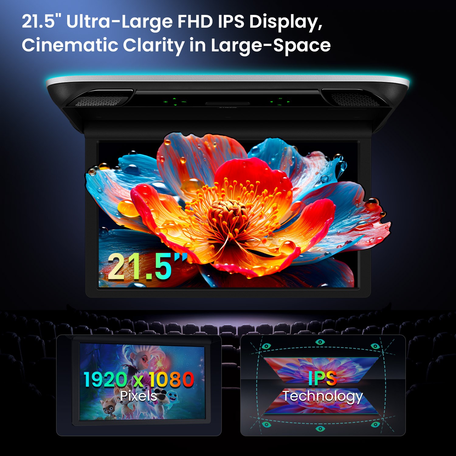 21.5" Car TV Coach Bus Flip Down Roof Monitor Overhead HD Screen 1080P USB HDMI